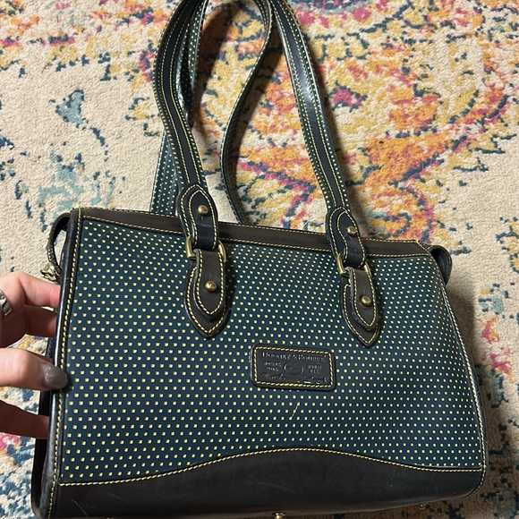 DOONEY & BOURKE Blue/Yellow/Black Leather Cabrio Top Zip Shoulder Made in USA - Picture 3 of 14